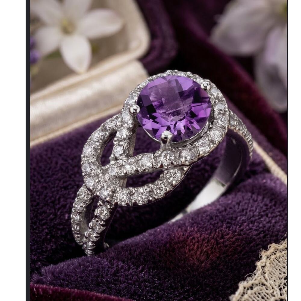 925 Sterling Silver Round Amethyst Infinity Ring Pave Statement Band